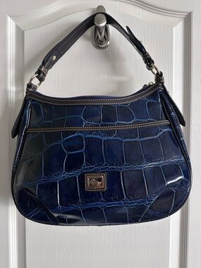 Dooney & Bourke Navy Blue Croc-Embossed Shoulder Bag